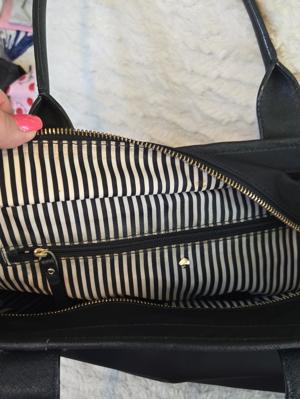 kate spade Black Nylon/ Leather Tote Bag With Added Charm EUC - Picture 9 of 10